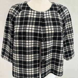 Worthington Black and White Plaid Button Down Light Jacket